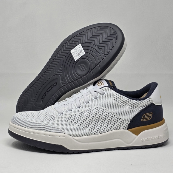 Skechers Other - Skechers Corliss Dorset Mens Size 8.5 White Navy Blue Relaxed Fit Sneaker New